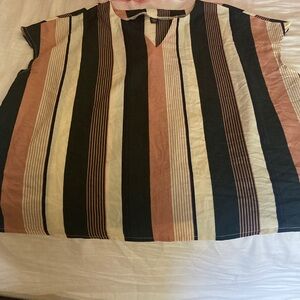 SHEIN Multicolor Striped Blouse - Black, Tan, White